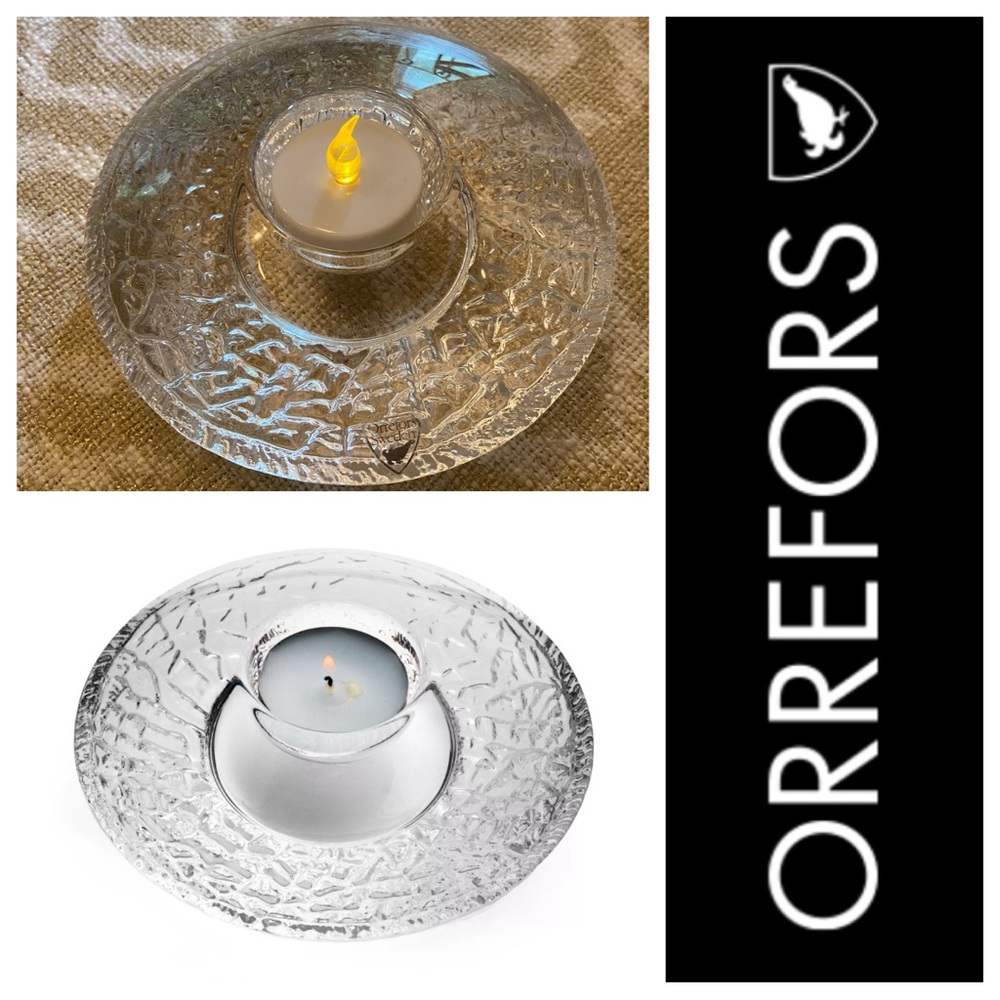 Orrefors Sweden Lars Hellsten Crystal Discus Votive Candle Holder
